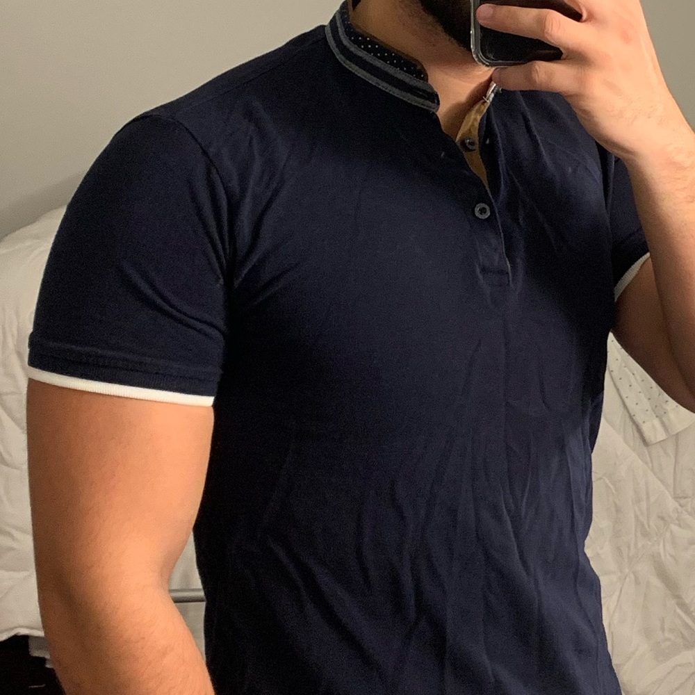ZARA Man Navy Blue Polo with Mandarin Collar